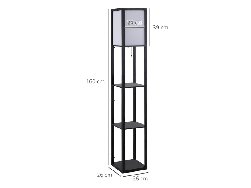  Lampadaire avec rangements 26x26x160 cm e27 sans ampoule mdf noir  - Conforama C