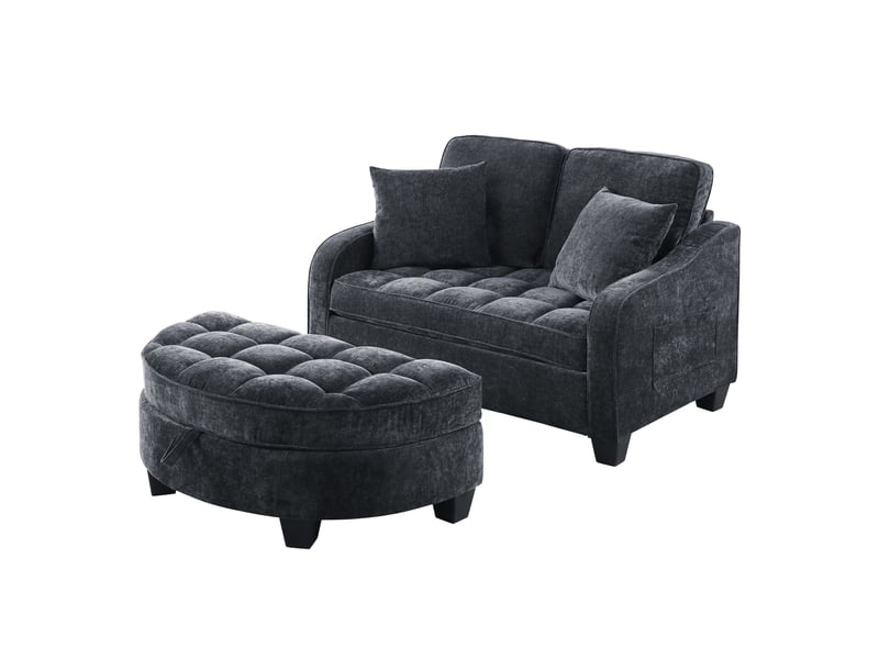  Canapé convertible, canapé-lit, en tissu, noir, 2 en 1, avec pouf, pour salon et séjour, adapté à l'espace de vie  - Conforama B