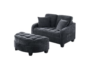 Canapé 2 places, avec fonction couchage, avec rangement intégré, avec structure en eucalyptus, coloris noir, l132 x p129 x h93 cm