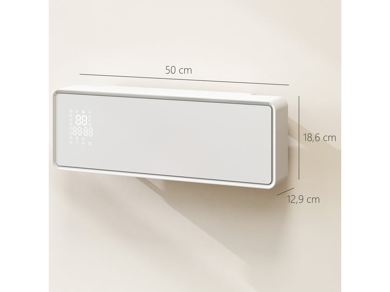  Chauffage électrique mural en céramique 2000 w, ventilateur, thermostat, minuterie, télécommande, panneau en verre, blanc  - Conforama C