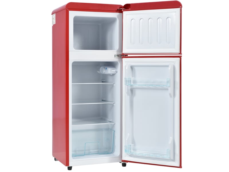  Réfrigérateur double porte rétro 105,5 x 41 x 45,5 cm rouge en plastique, 92 l, congélateur 4 étoiles  - Conforama D