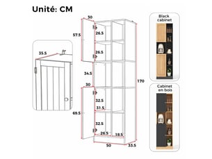 Meuble d'angle cuisine, colonne de rangement étroite 170cm, anthracite et chêne, 2 portes (sans matelas).