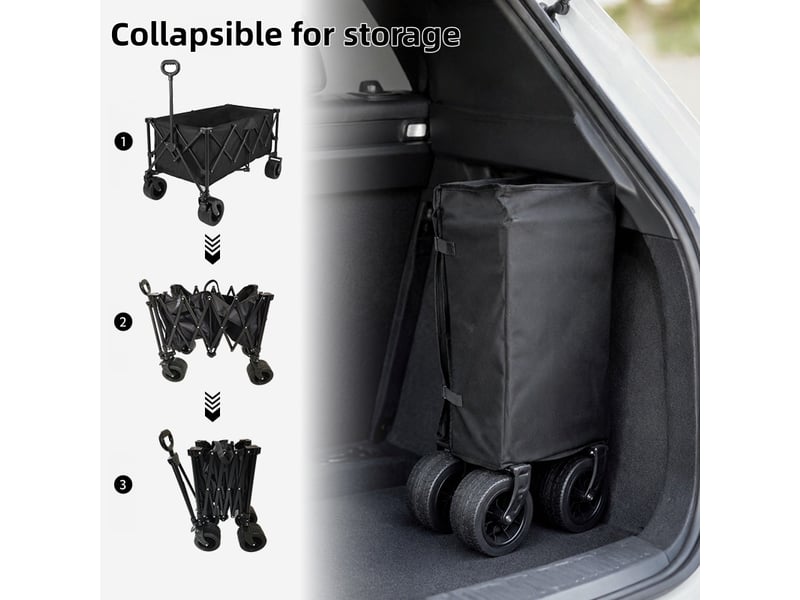  Chariot de transport pliable 450l roues larges tout terrain charge maximale de 150 kg acier carbone noir  - Conforama B