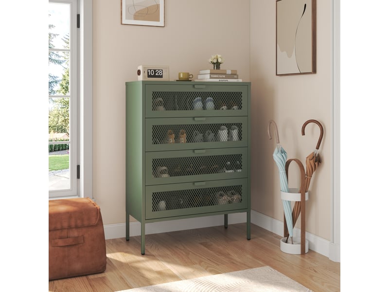 Meuble à chaussures 4 portes en métal vert kaki emma  - Conforama E