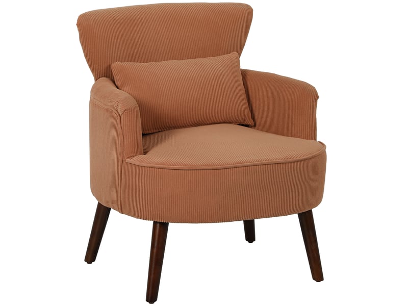 Fauteuil moderne rembourré avec coussin lombaire orange pieds en bois de caoutchouc  - Conforama A