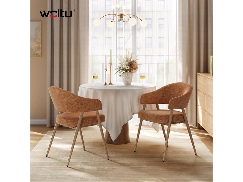  Lot de 2 chaises de salle à manger, ergonomique，pieds métalliques, siège en tissu chenille，orange  - Conforama C