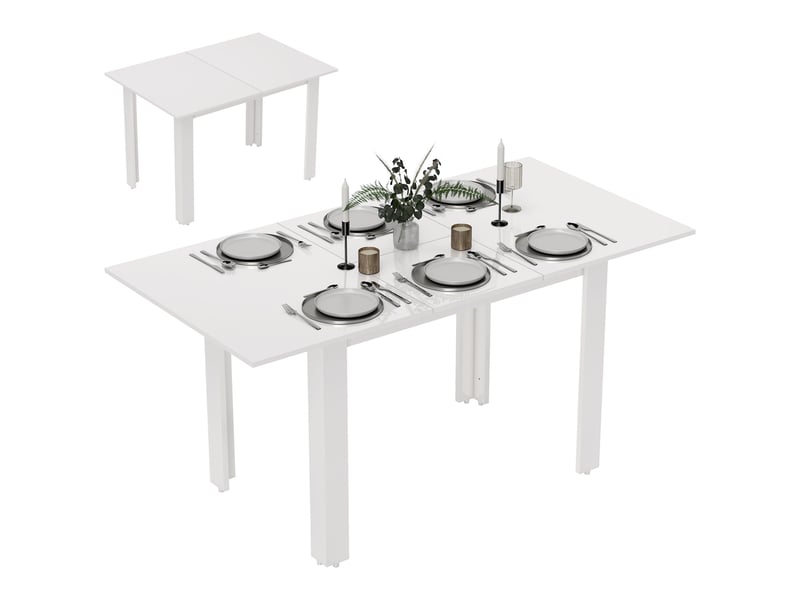 Table de salle à manger extensible, 120-160 x 70 cm, table de cuisine réglable pour 4 à 6 personnes, mdf, blanc brillant - Conforama A