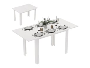 Table de salle à manger extensible, 120-160 x 70 cm, table de cuisine réglable pour 4 à 6 personnes, mdf, blanc brillant