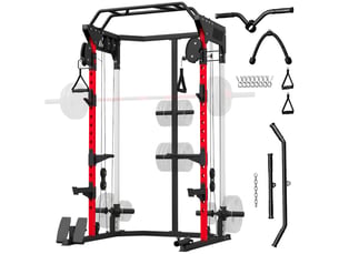 Station de musculation power rack 900kg double poulie réglable 19 niveaux home gym complet pour entraînement force noir