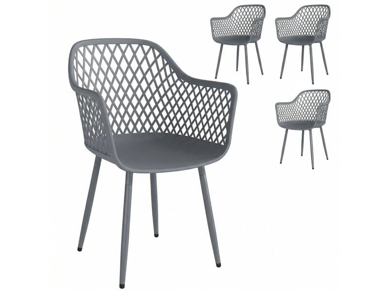  Fauteuil de jardin 56 x 51 x 84 cm lot de 4 pièces plastique accoudoirs et dossier résistance aux uv gris foncé  - Conforama E