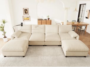 Canapé d'angle droit fixe <strong>BGSRYAO</strong> <strong></strong> 6 places Tissu beige avec coffre de rangement