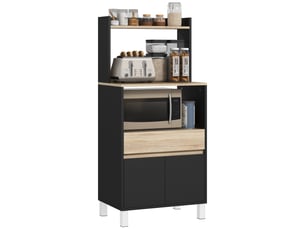 Meuble micro-ondes, buffet de cuisine avec placard, tiroir et étagère, 60 x 40 x 131 cm, chêne et noir