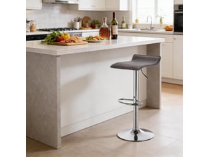 Tabouret de bar pivotant 38,5 x 39 x 62-84 cm - hauteur réglable - assise ergonomique en similicuir - pied métal chromé avec repose-pieds - gris