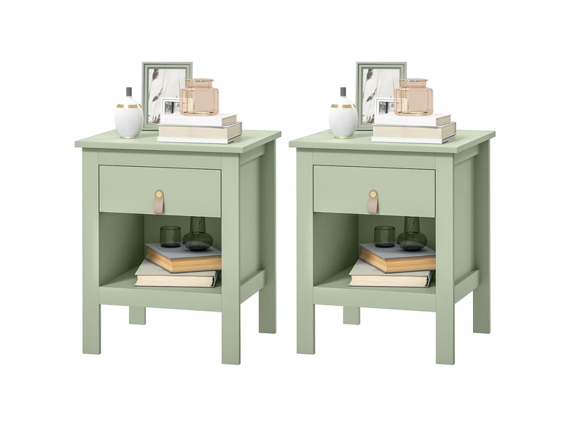  Lot de 2 tables de chevet avec tiroir et compartiment ouvert, 45 x 40 x 55 cm, vert  - Conforama B