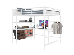 Lit mezzanine 140x200 cm <strong>MERAX</strong>  <strong>lit enfant blanc</strong> coloris blanc