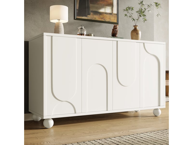  Buffet blanc moderne 120x35x71 cm, meuble rangement cuisine avec portes auto-rebond et étagères ajustables  - Conforama B