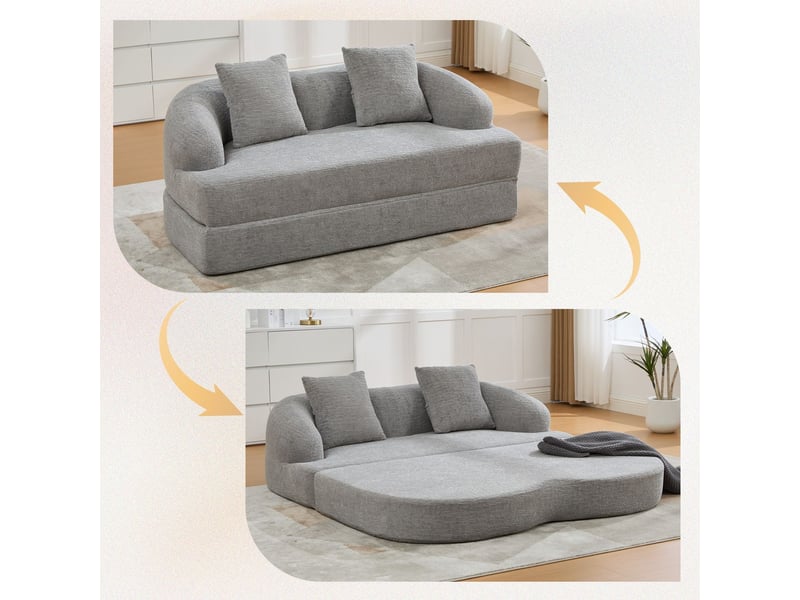Canapé format deux personnes couchage double dépliant deux coussins inclus revêtement en chenille polyvalent - Conforama D