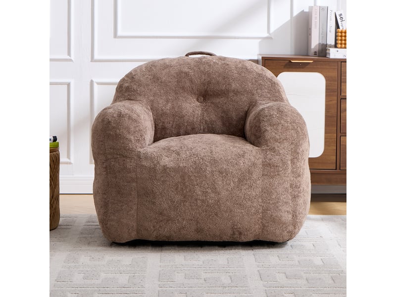  Fauteuil pouf 95x95x79 cm, garniture en éponge déchiquetée, revêtement fausse fourrure avec accoudoirs, pour salon, chambre ou lecture, kaki Sol Morn - Conforama D