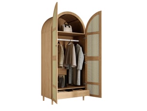 Armoire avec penderie, étagères et tiroirs en rotin pour chambre 80×50×179 cm naturel
