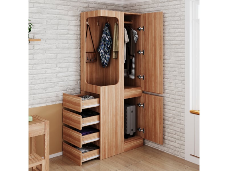  Armoire bois 1 porte 70x40x170 cm – tiroirs et rangements, espace vestiaire ouvert, couleur bois  - Conforama E