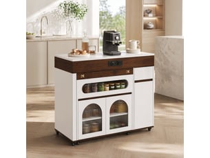Îlot de cuisine 110.5x50.5x95.5 cm extensible à roulettes mdf blanc et noyer