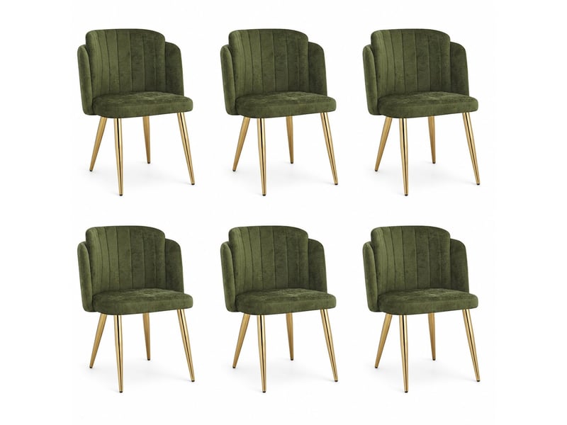  Lot de 6 chaises de salle à manger, moderne, dossier incurvé, assise large, métal doré, vert  - Conforama A