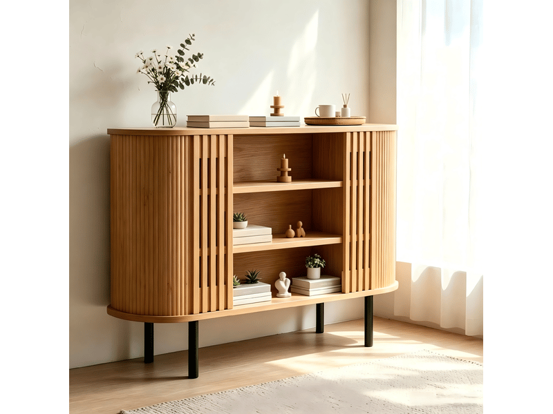  Buffet 120x40x80 cm à 3 niches ouvertes coloris bois naturel  - Conforama D
