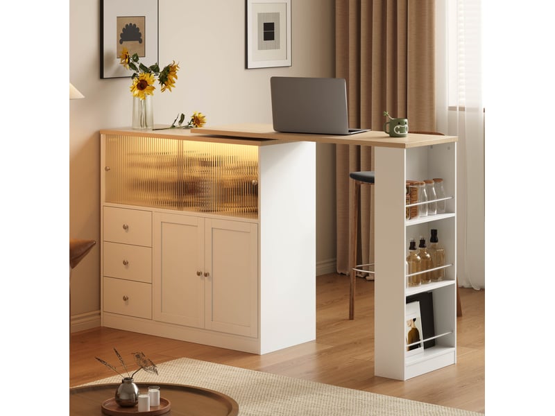  Îlot de cuisine extensible 172x40x96 cm blanche avec led rgb et rangement  - Conforama D