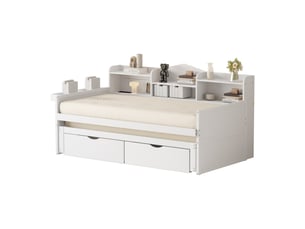 Lit avec rangement 90x200 cm BEAOK coloris blanc