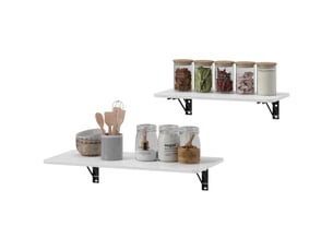 Ensemble de 2 tables pliantes murales, en bois laqué blanc brillant, idéales pour la cuisine, la salle à manger ou le bureau.