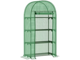 Serre jardin 4 étagères métalliques, porte enroulable, pe, plantesfleurspots, terrassejardin, 80x49x160 cm, verte.