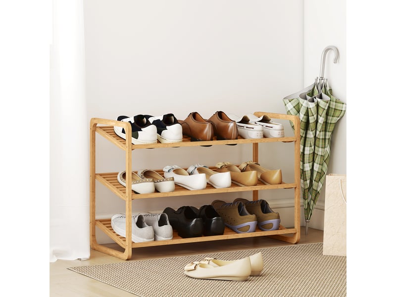  Étagère à chaussures en bambou à 3 niveaux, porte-chaussures capacité 12 paires, bois naturel, 76x33x50,8cm  - Conforama D