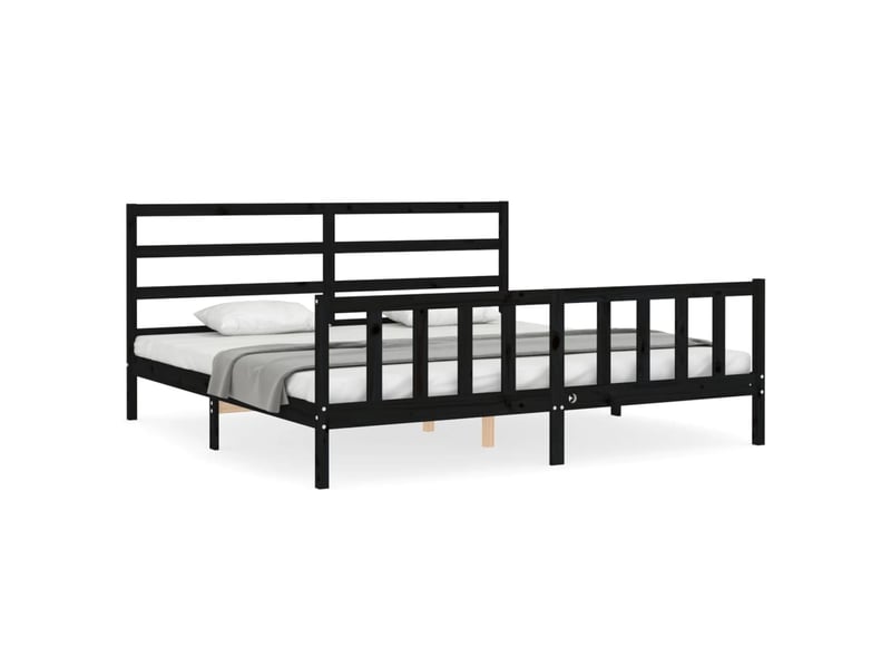  Lit double- lit adulte -  cadre de lit sans matelas noir 200x200 cm bois massif de pin  - Conforama A
