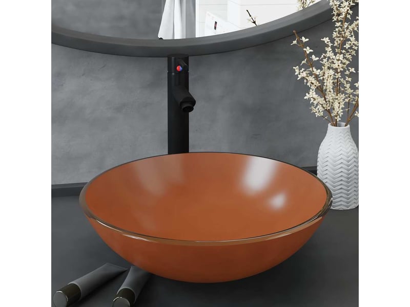 Lavabo de bain, vasque à poser avec robinet et drain à poussoir verre trempé cf65654 - Conforama B