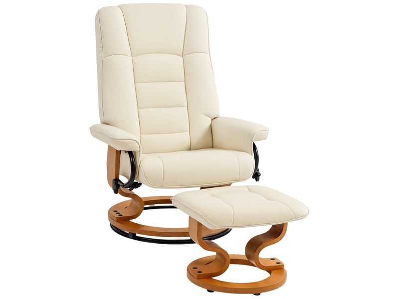 Fauteuil de relaxation inclinable avec repose-pied, pivotant, cadre en bois , revêtement synthétique crème - Conforama B