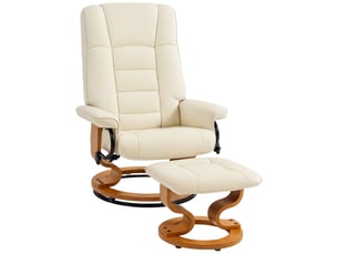 Fauteuil de relaxation inclinable avec repose-pied, pivotant, cadre en bois , revêtement synthétique crème