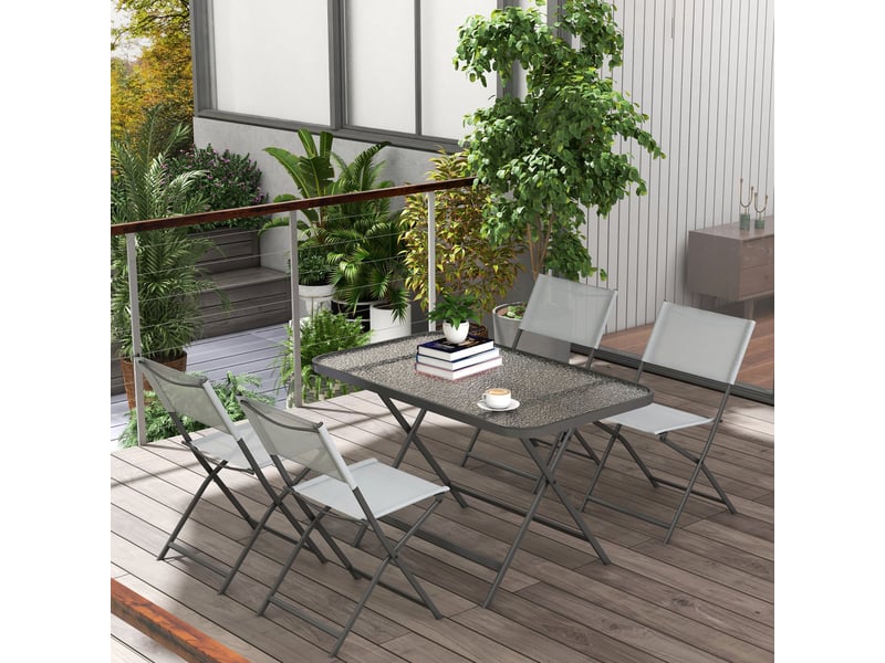Ensemble de jardin 4 chaises + 1 table salon de jardin 5 pcs pilables chaises textilènes gris - Conforama D