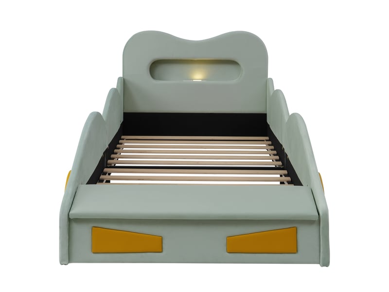  Lit enfant, lit voiture 90x200 cm coloris vert tissu  - Conforama E