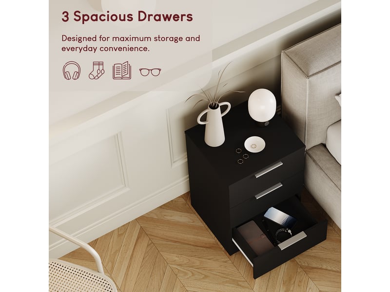  Table de chevet trega 3 tiroirs, commode de nuit, chambre, set de 2, 50x39x28cm, noir 3332103 - Conforama R