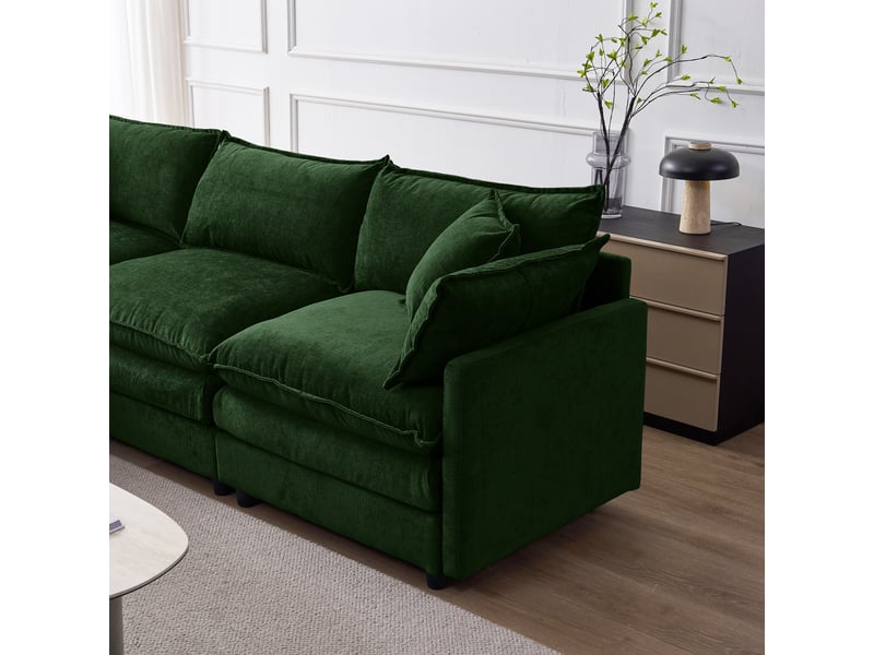 Canapé d'angle modulable vert 3 places avec méridienne - tissu chenille - 267x154x85 cm  - Conforama W