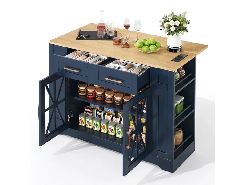  Îlot de cuisine avec table pliante, prises électriques, 120cm  - Conforama A