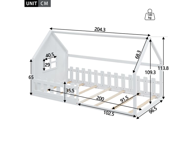  Lit cabane,lit plat pour enfants en pin et mdf 90x200cm,en forme de maison,blanc lit enfant blanc - Conforama C