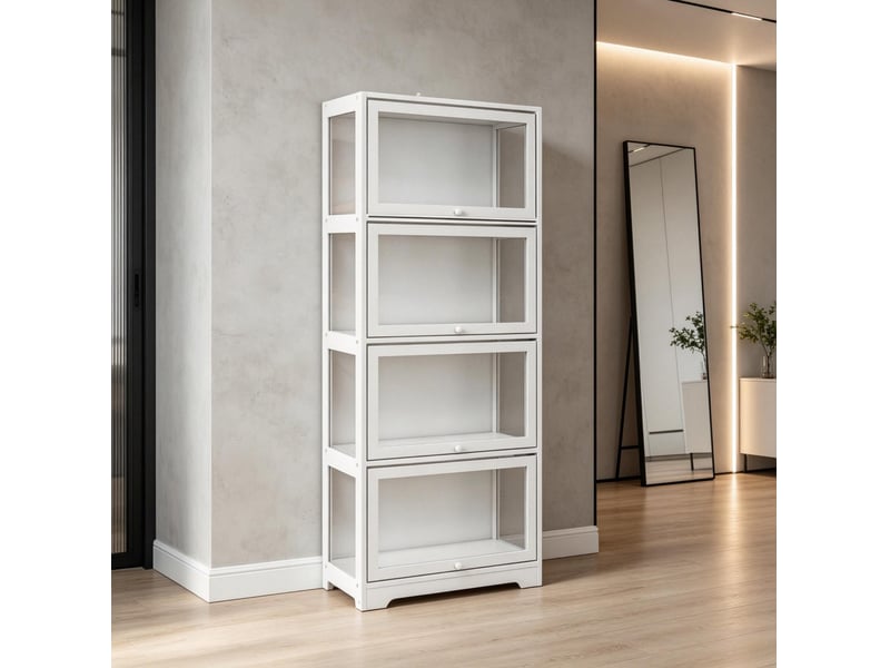  Vitrine tcqpz 59 x 30 x 139 cm à 4 compartiments avec panneaux en acrylique mdf blanc  - Conforama E