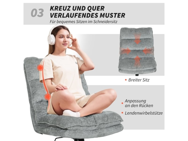  Chaise de bureau pivotante sans accoudoirs, tissu doux gris, réglable en hauteur, pieds en acier  - Conforama B