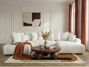 Canapé d'angle droit convertible <strong>BOBOCHIC</strong> <strong>ROXELANE</strong> 6 places Tissu blanc avec coffre de rangement
