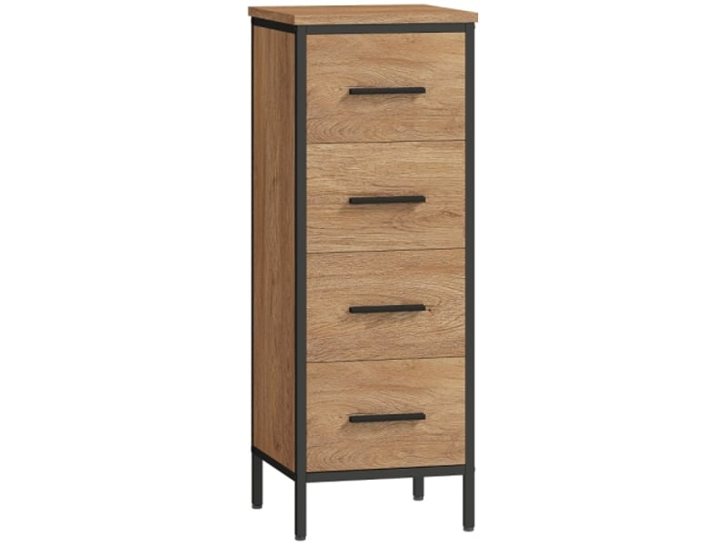 Meuble de salle de bain compact style industriel, 4 tiroirs, panneau de particules et métal, rangement pratique - Conforama A