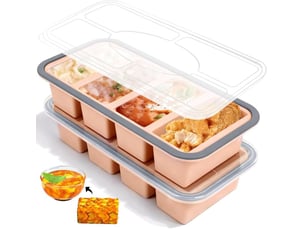 Moule à soupe en silicone avec couvercle, boîte à lunch compartimentée, 4 compartiments, 1000 ml, ensemble de 2 pièces, rose