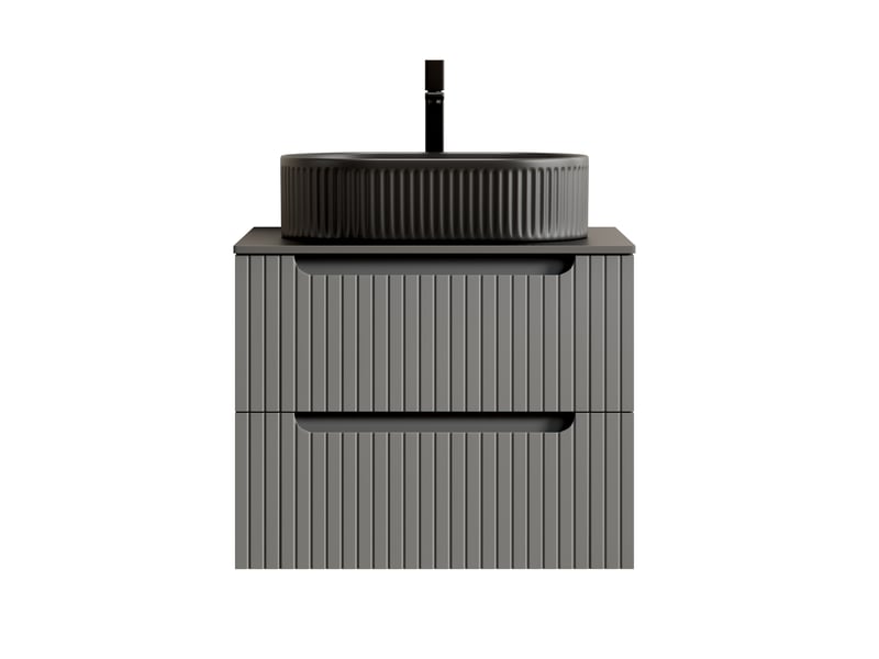  Meuble sous vasque suspendu 2 tiroirs - lpospi - fermeture douce, céramique, pierre frittée noir 60 × 46 × 62,2 cm  - Conforama A