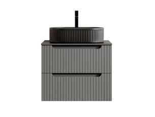 Meuble sous vasque suspendu 2 tiroirs - fermeture douce, céramique, pierre frittée noir 60 × 46 × 62,2 cm