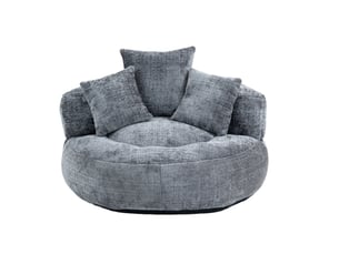Fauteuil lounge fixe en tissu gris avec 3 coussins, dossier enveloppant et accoudoirs, pour se détendre